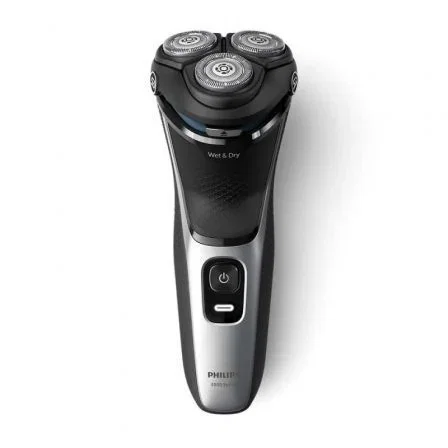 Philips S3143/02 Shaver Serie 3000 Wet & Dry con Cabezales Flexibles 5D y PowerCut, Plata brillante